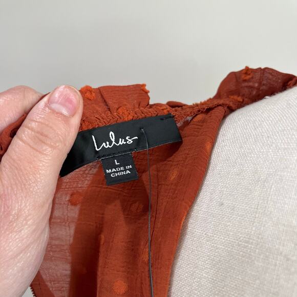 Lulus Dreaming of You Rust Orange Swiss Dot Midi Dress Size Large - Picture 4 of 10